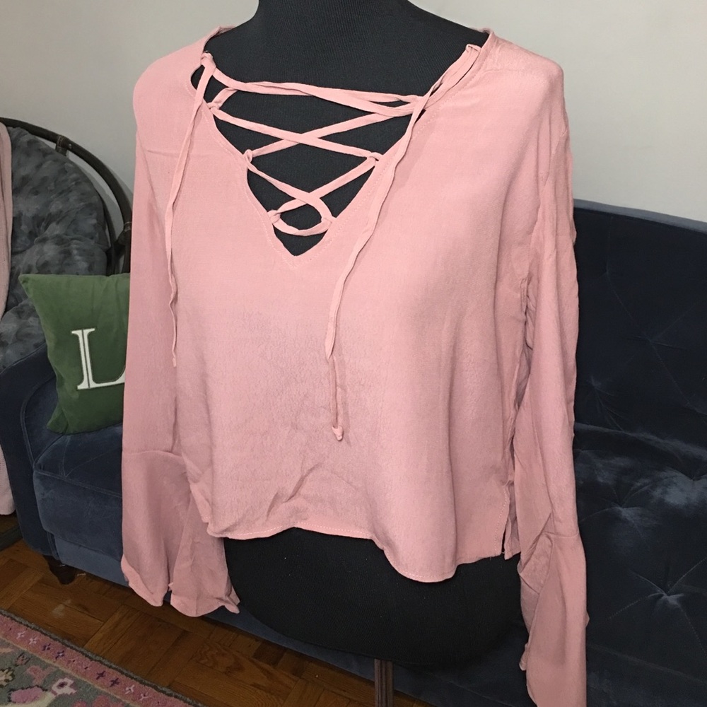 Forever 21 Dusty Pink lace up crop top L